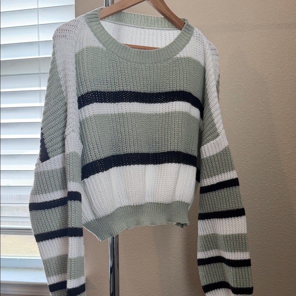 SHEIN Green, White, and Black Striped Sweater